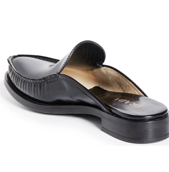 $1,200 Prada Logo Brushed Leather Mules Black EU 40 US 10 BNIB AUTHENTIC - Picture 4 of 11